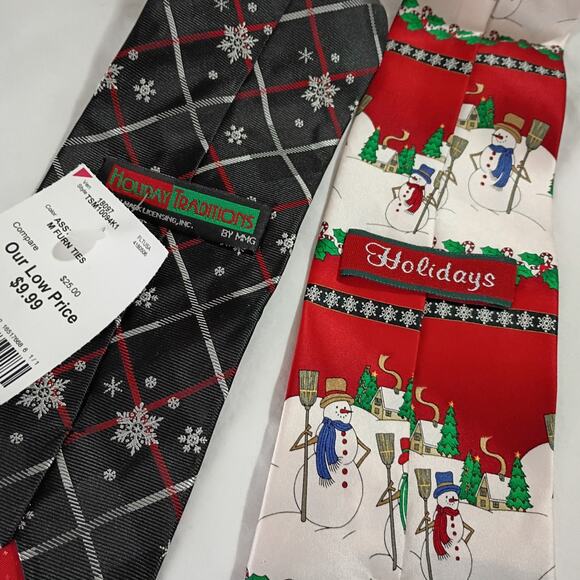 Christmas Ties 1-NWT Classic Black/White/Red- 1-SILK Snowmen Holly CandyCanes - Picture 2 of 7